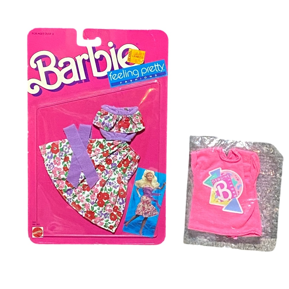 VTG 1988 Barbie Feeling Pretty Fashions 1525 Floral Outfit 80's Stamp Club Tee